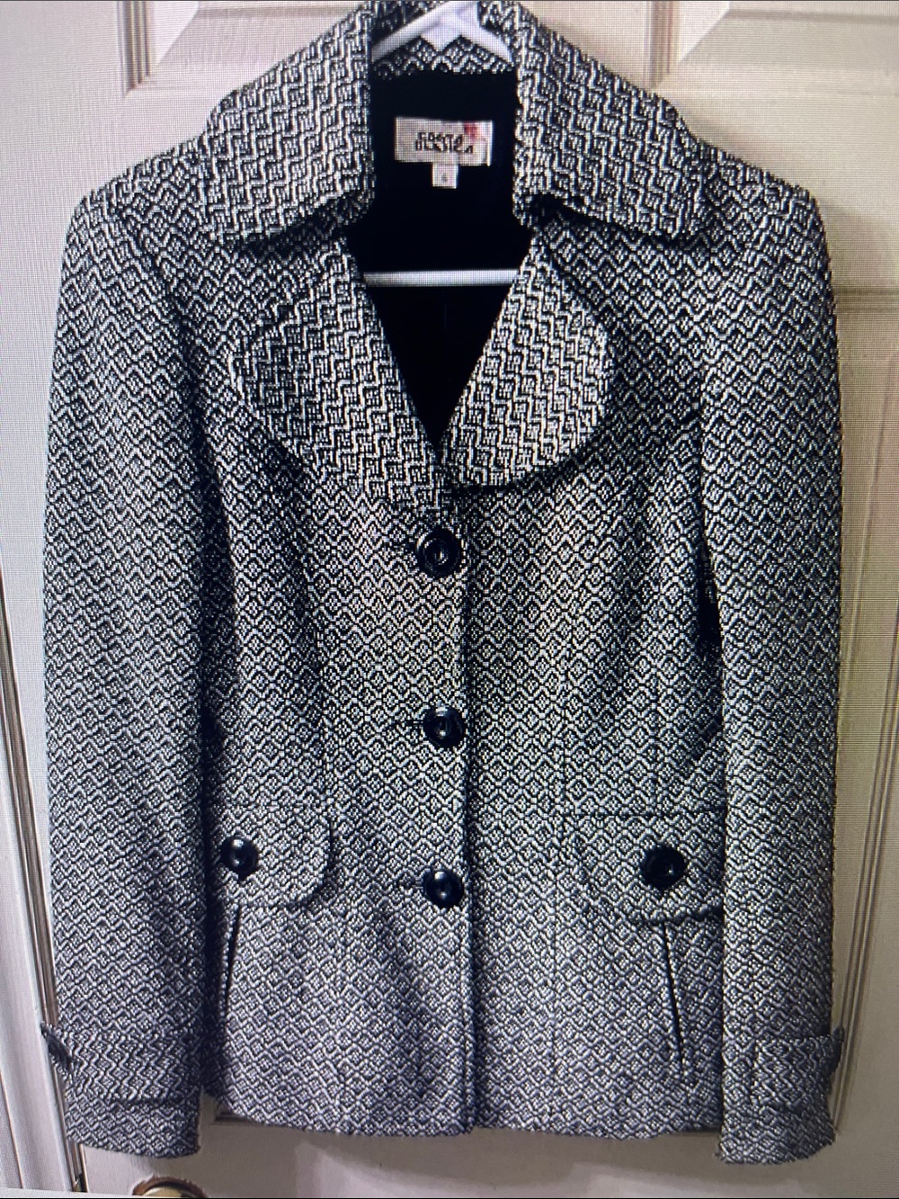 Fossil Black & White Textured Blazer Jacket